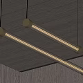 Two Modern Linear Brass Pendant Lights Hanging From Dark Ceiling With Warm Glowing Effect 3d model