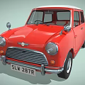 Vintage Red Classic Car With White Roof Round Headlights And Shiny Body