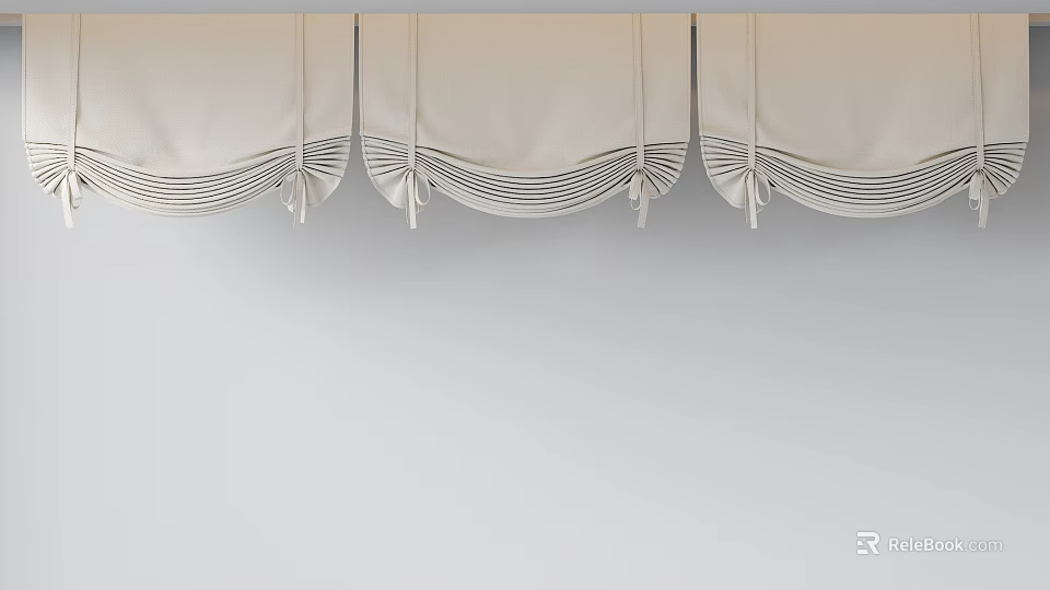 Cream Pleated Curtains With Tied Top Details For Elegant Home Decoration 3d model 