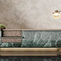 Modern Reception Desk With Green Marble Countertop Golden Metal Frame Table Lamp And Potted Plant
