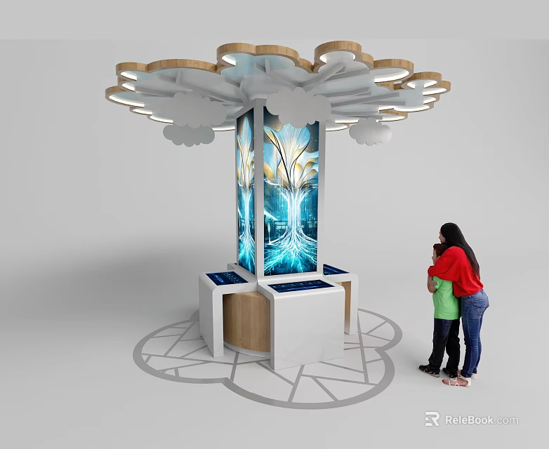 Interactive Kids Playground With Cloud Decorations Illuminated Tree And Family Interaction 3d model