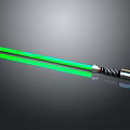 Green Glowing Lightsaber Weapon With Metallic Hilt And Bright Illuminated Beam