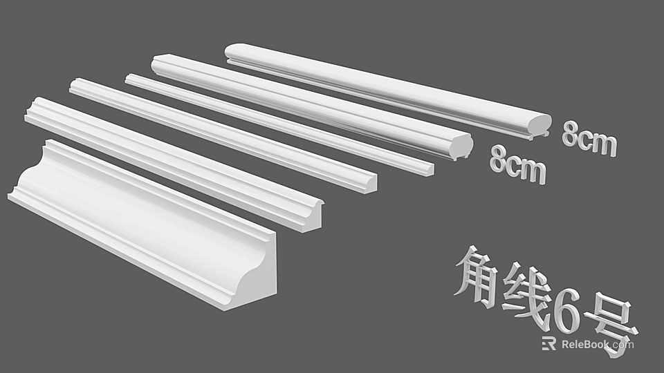 Various Gypsum Cornice Types With 8cm Size And Angle Line Design 3d model 