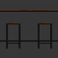 Simple Design Wooden Table with Black Metal Legs and Three Stools