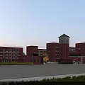 Red Brick School Building With Central Tower Open Plaza Greenery And Blue Sky Background