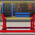 Transparent Cylindrical Mechanical Device With Internal Red Blue Components And Red Support Frame