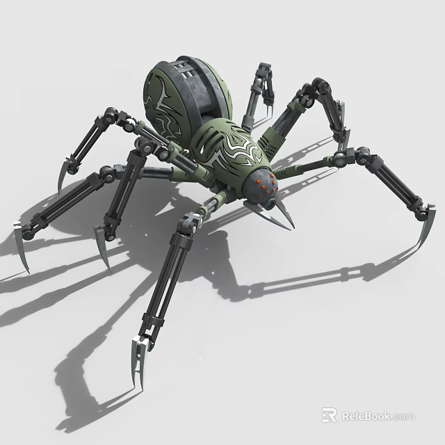 Intelligent Spider Machine Featuring Mechanical Legs Green Black Color And Sharp Claws 3d model 