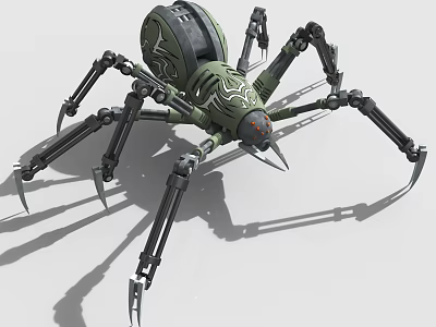 Intelligent Spider Machine Featuring Mechanical Legs Green Black Color And Sharp Claws 3d model