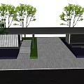 Modern Entrance Gate Design With Green Trees And Fence Along Roadside
