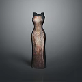 Elegant Sleeveless Long Dress With Patterned Brown Black Design And Fitted Silhouette