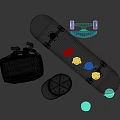 Colorful Skateboard And Sporting Equipment With Backpack Hat And Blue Ball