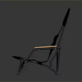 Black Folding Single Chair With Wooden Armrests And Metal Frame