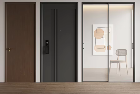 Modern security door swing door sliding door 3d model