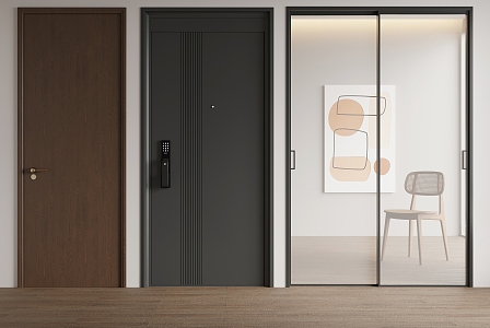 Modern security door swing door sliding door 3d model