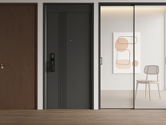 Modern security door swing door sliding door 3d model