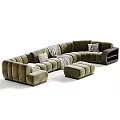 Modern Sectional Sofa With Curved Design Accent Pillows And Ottoman In Neutral Tones