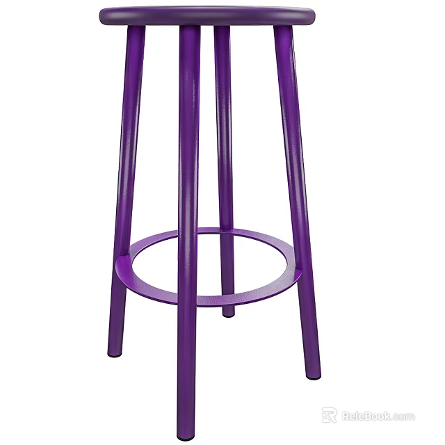 Stylish Purple Bar Stool with Tall Metal Legs and Circular Footrest Design 3d model 