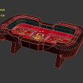 Poker Entertainment Table With Red Surface Green Edges And Wooden Legs Design