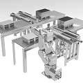 Industrial Equipment Automated Conveyor System With Robotic Arm And Boxes For Material Handling