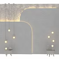 Modern Curved Background Wall With Soft Lighting Hanging Pendant Lights And Side Tables