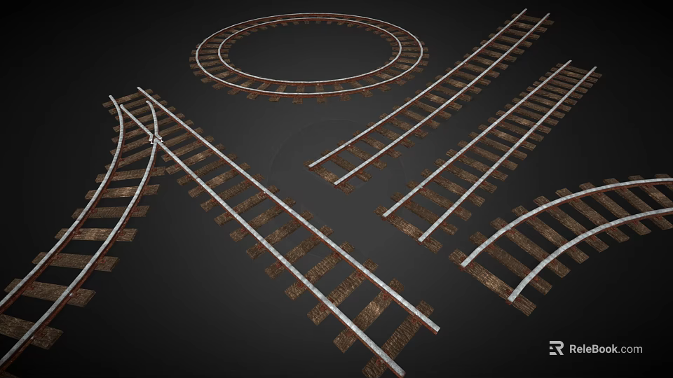 Different Types of Railway Tracks Including Circular Curved and Straight Sections 3d model 
