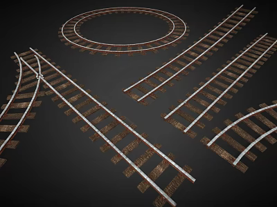 Different Types of Railway Tracks Including Circular Curved and Straight Sections 3d model