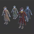 Men in Western Style Outfits with Cowboy Hats and Long Coats in Different Colors