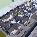 Traditional Commercial Street With Black Roofs Courtyard Green Plants And Stone Pavement