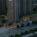 Modern High Rise Residential Building With Commercial Podium Greenery And Parking Area