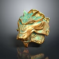Elegant Verdigris and Golden Dragon Head Sculpture with Intricate Decorative Details