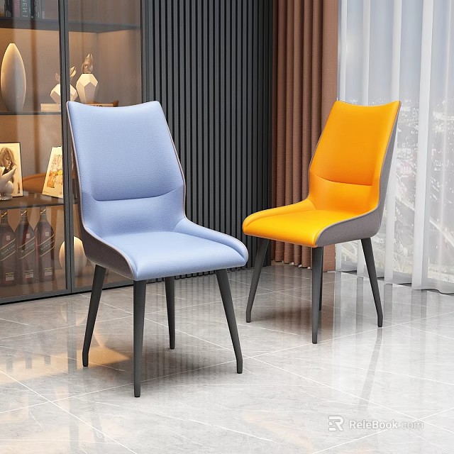 Modern Blue And Orange Dining Chairs With Upholstered Seats And Black Legs Design 3d model 