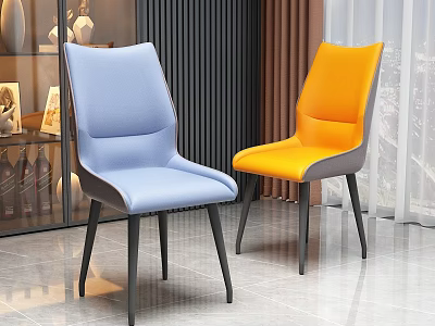 Modern Blue And Orange Dining Chairs With Upholstered Seats And Black Legs Design 3d model