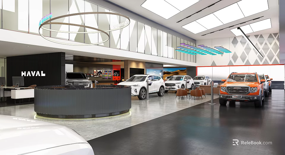 Car Dealership Showroom With Modern Design And Vehicle Displays 3d model 