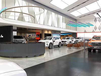 Car Dealership Showroom With Modern Design And Vehicle Displays 3d model