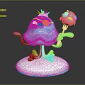 Blue Crown Character With Cloud Decorations Holding Small Creature On Fork White Base