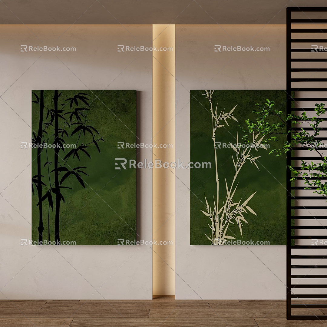 Chinese Middle Ancient Decorative Painting Green Plant 3d model