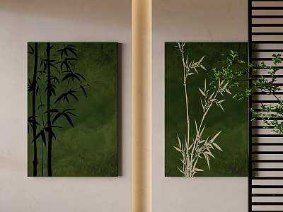 Chinese Middle Ancient Decorative Painting Green Plant 3d model