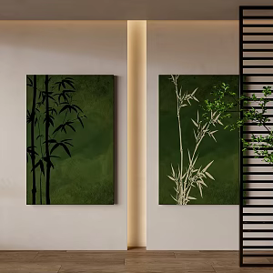 Chinese Middle Ancient Decorative Painting Green Plant 3d model
