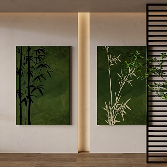 Chinese Middle Ancient Decorative Painting Green Plant 3d model