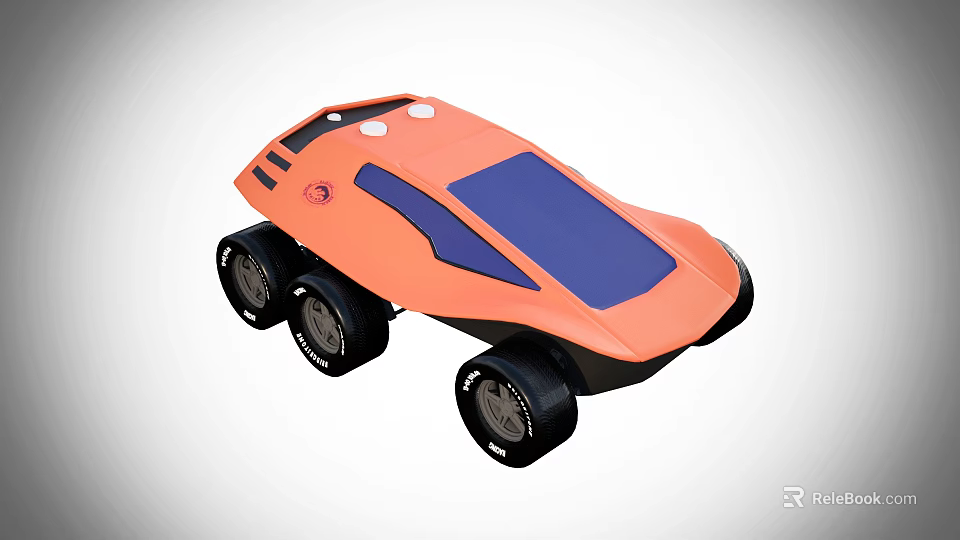 Streamlined Orange Car With Blue Windows Black Wheels And Unique Design 3d model