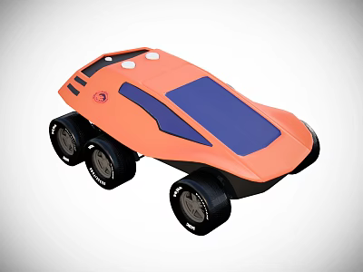 Streamlined Orange Car With Blue Windows Black Wheels And Unique Design 3d model