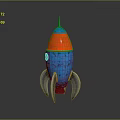 Vibrant Red And Blue Rocket Model With Silver Fins On Reflective Dark Background