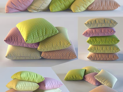 Colorful Decorative Pillows With Polka Dot Patterns And Various Soft Colors 3d model