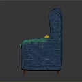 Elegant Blue Armchair With Yellow Bag And Green Cushion Accents