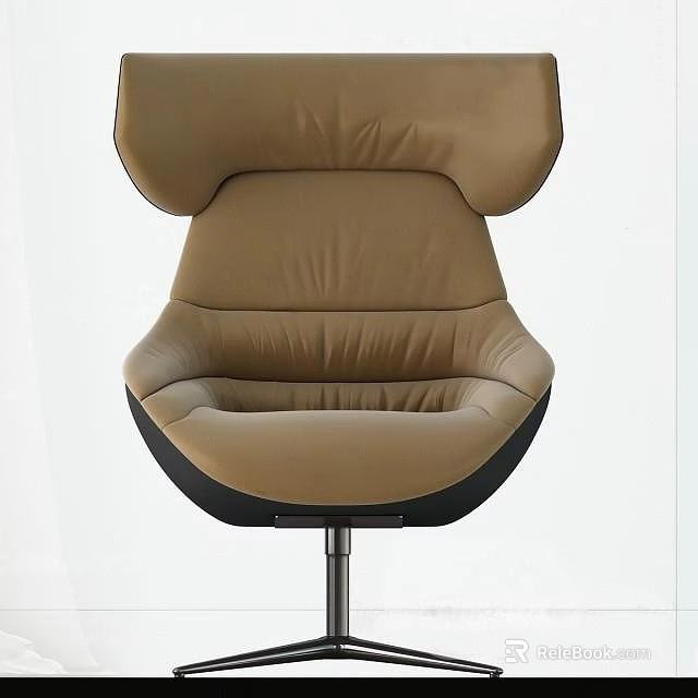 Brown Leather Office Chair With Padded Backrest And Metal Base Modern Design 3d model 