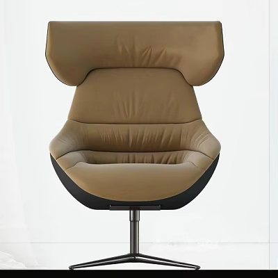 Brown Leather Office Chair With Padded Backrest And Metal Base Modern Design 3d model