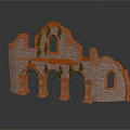 Ancient Brick Ruin Structure With Arched Openings Windows And Climbing Vines 3d model