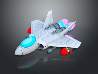 White Toy Airplane With Blue Cockpit Colorful Jet Nozzles And Red Components 3d model