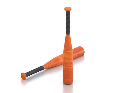Orange Wooden Baseball Bat Weapon with Black Grip Standing and Leaning 3d model
