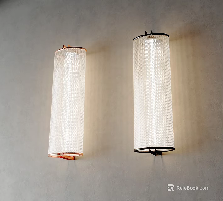 Modern Cylindrical Wall Lamps with Mesh Shades and Copper Black Bases on Gray Wall 3d model 